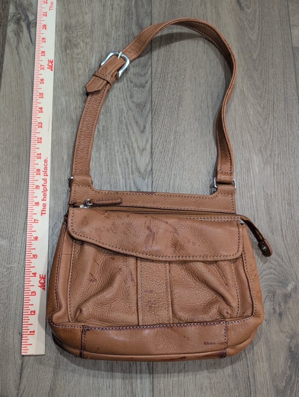 Fossil Tan Leather Shoulder Bag with Front Flap